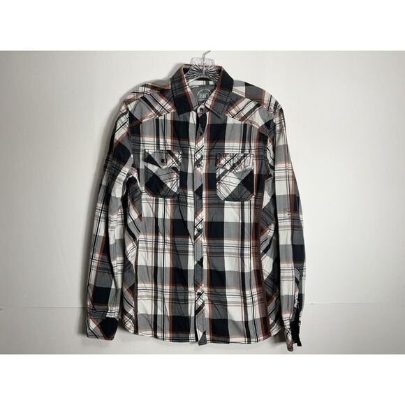 BKE Mens Pearl Snap Shirt MEDIUM Athletic Fit Long Sleeve Western Plaid - Picture 1 of 8
